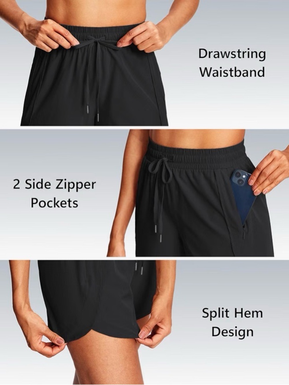 NEW Black Athletic Shorts for Women Breathable Quick Dry - Picture 3 of 11